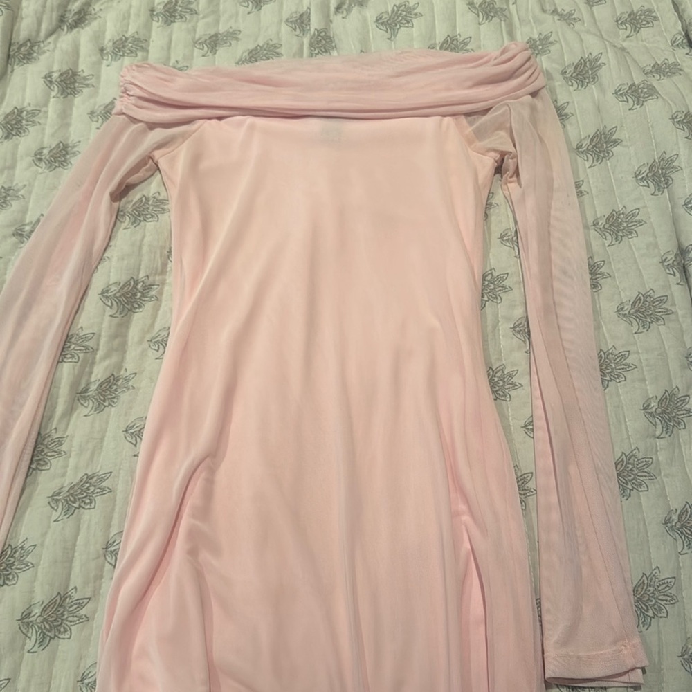 Mini light pink off the shoulder dress